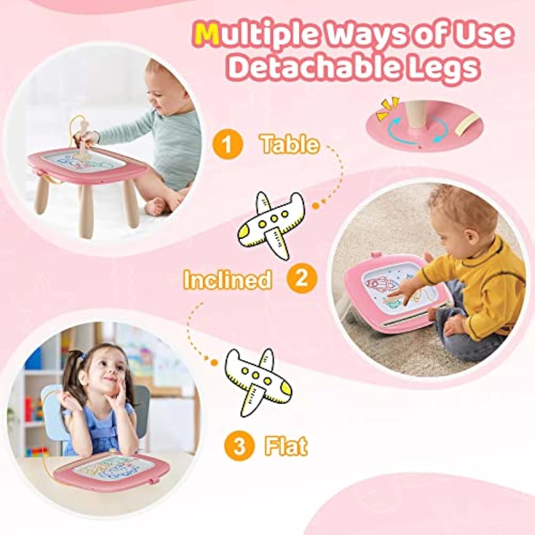 Kikidex Magnetic Drawing Board - Toddler Educational Doodle Pad, Pink