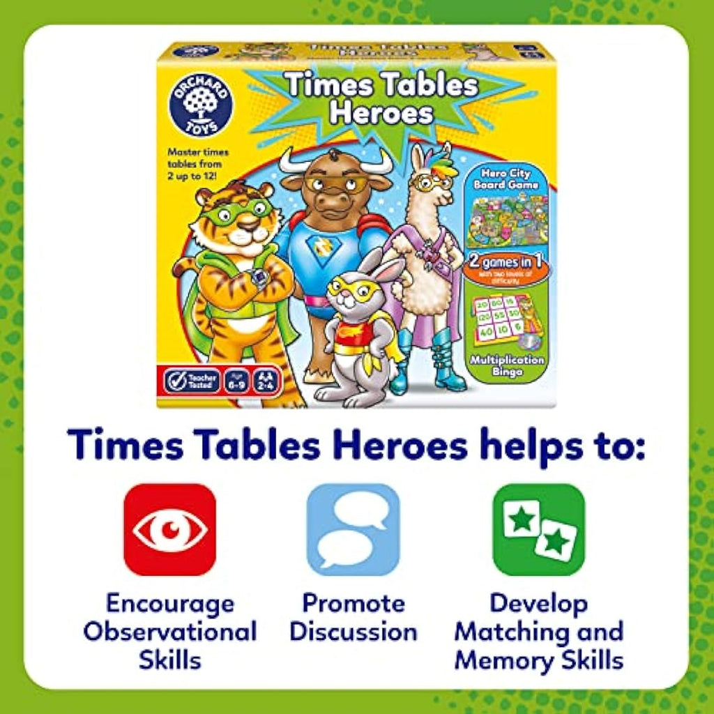Orchard Toys Times Tables Heroes – 2-in-1 Maths Games for Kids Ages 6-9