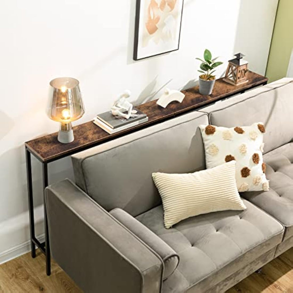 MAHANCRIS 180cm Narrow Console Table – Industrial Rustic Sofa Table