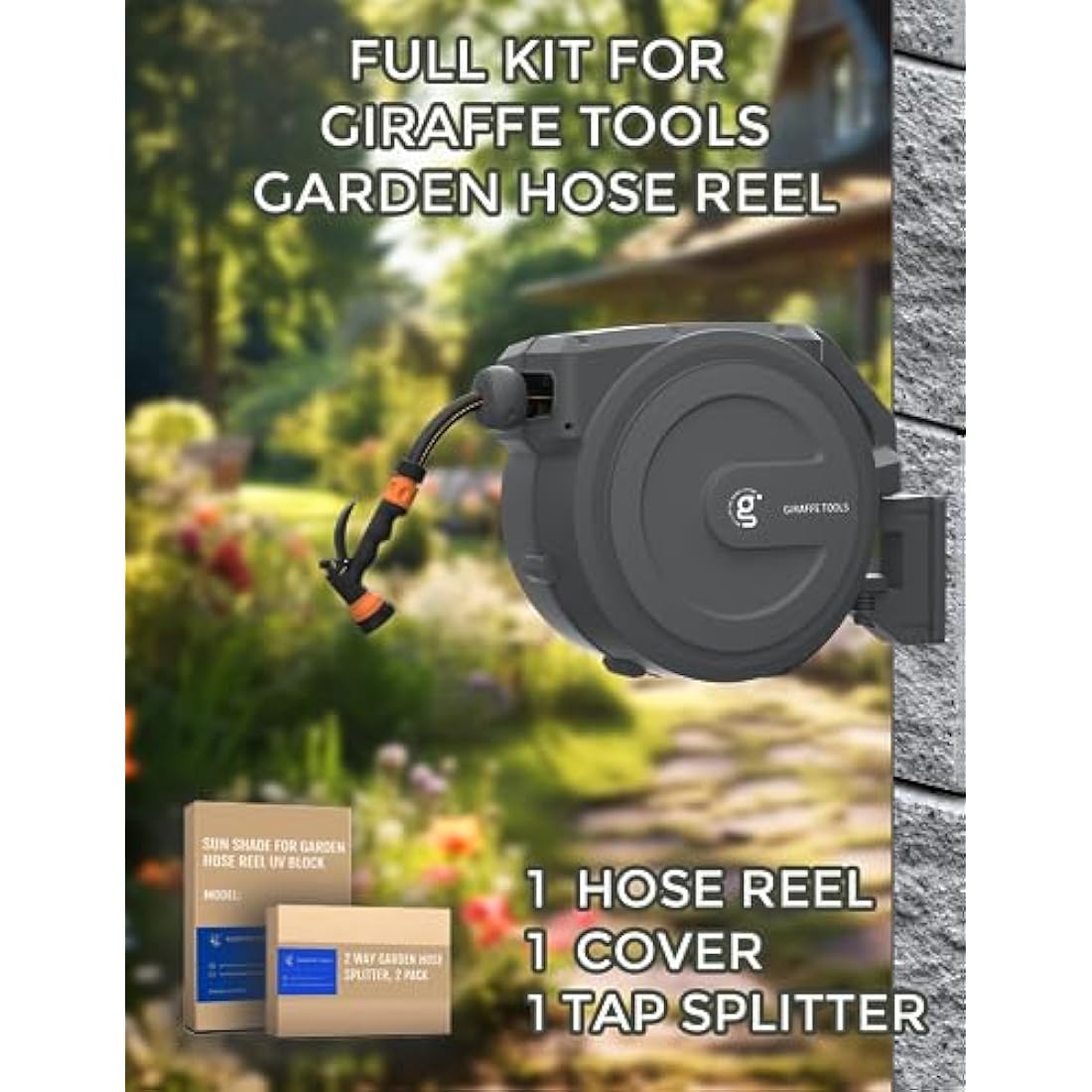 Giraffe Tools Retractable Garden Hose Reel Kit | 35m with Cover