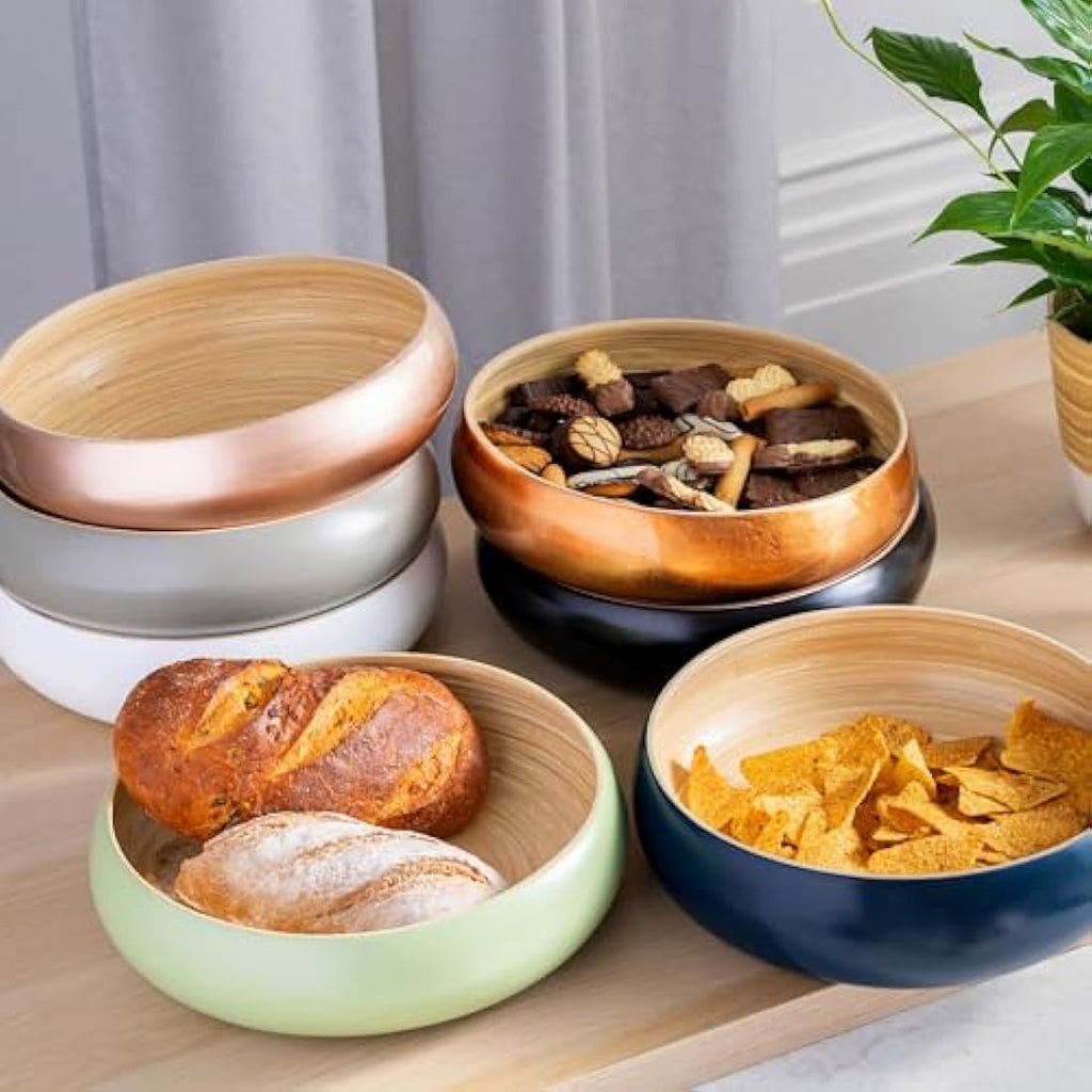 Dehaus Large 30cm Bamboo Fruit Bowl | Black Wooden Salad Serving Bowl