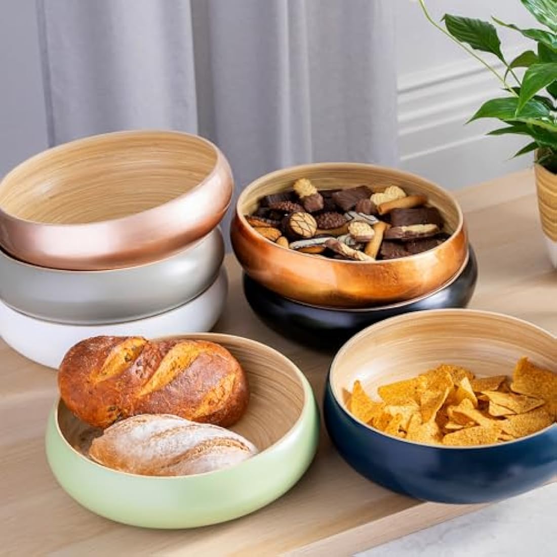 Dehaus Large 30cm Bamboo Fruit Bowl | Black Wooden Salad Serving Bowl