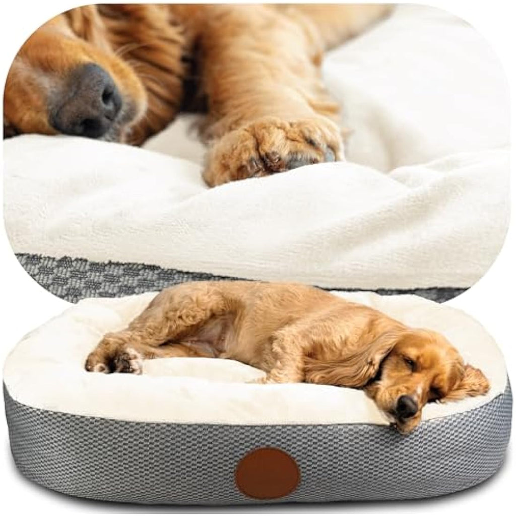 Elite Paws UK Orthopaedic Dog Bed – Bolstered Fleece Bed in Cream/Grey