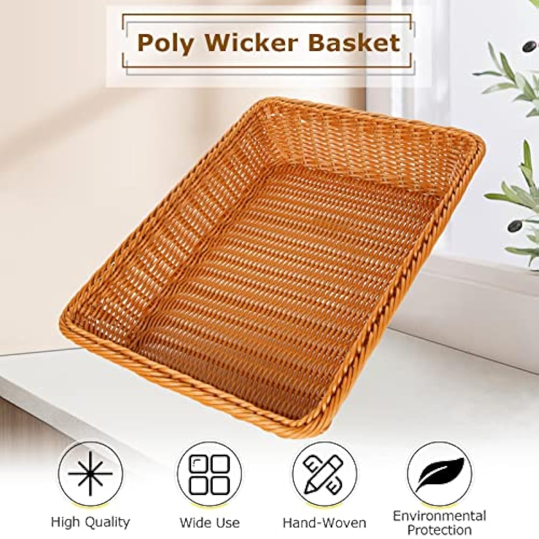 GOYADA 3PCS Dark Brown Woven Baskets – 40x30cm Polypropylene Wicker