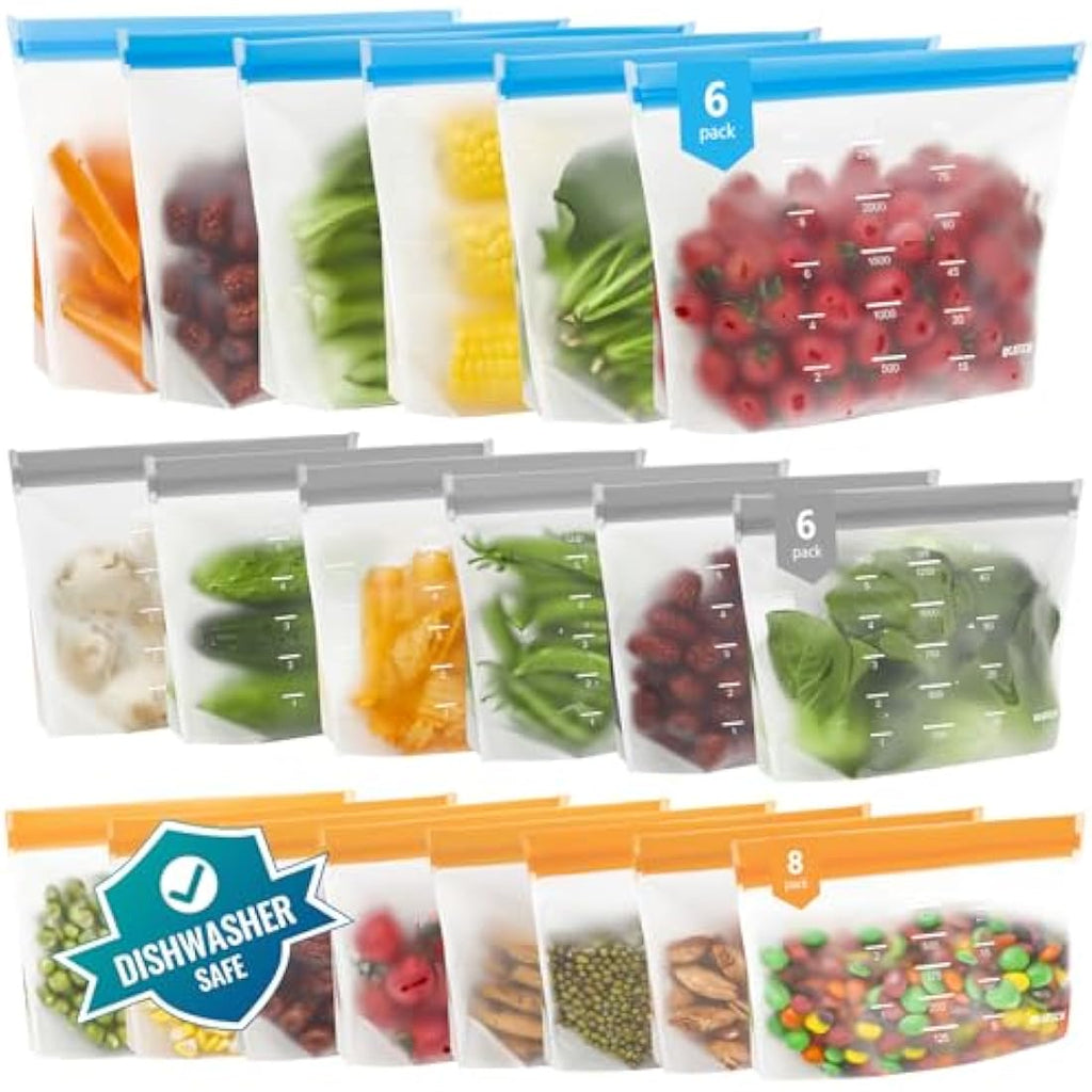 IDEATECH 20 Pack Reusable Freezer Bags – Leakproof PEVA Food Storage