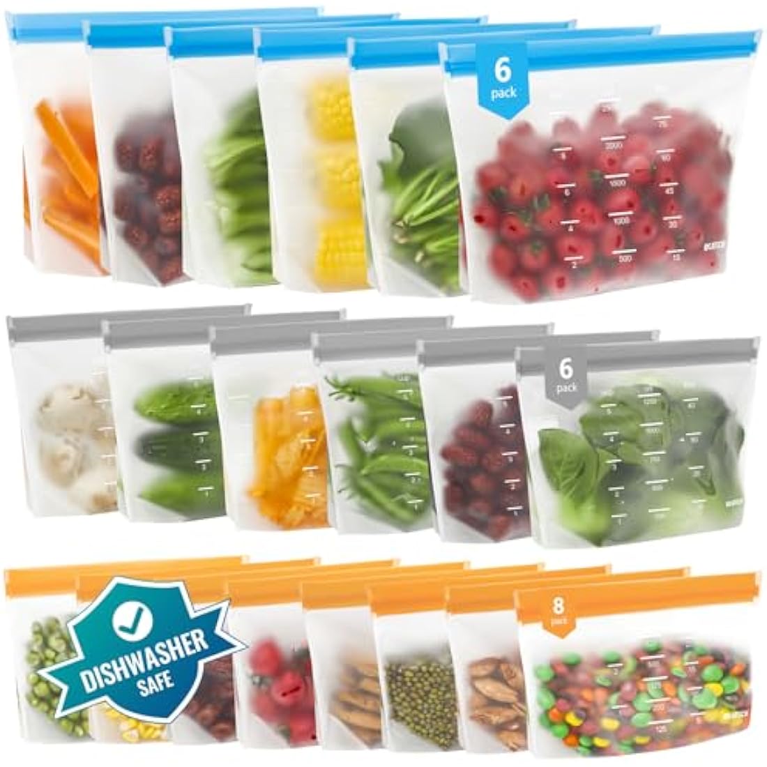 IDEATECH 20 Pack Reusable Freezer Bags – Leakproof PEVA Food Storage
