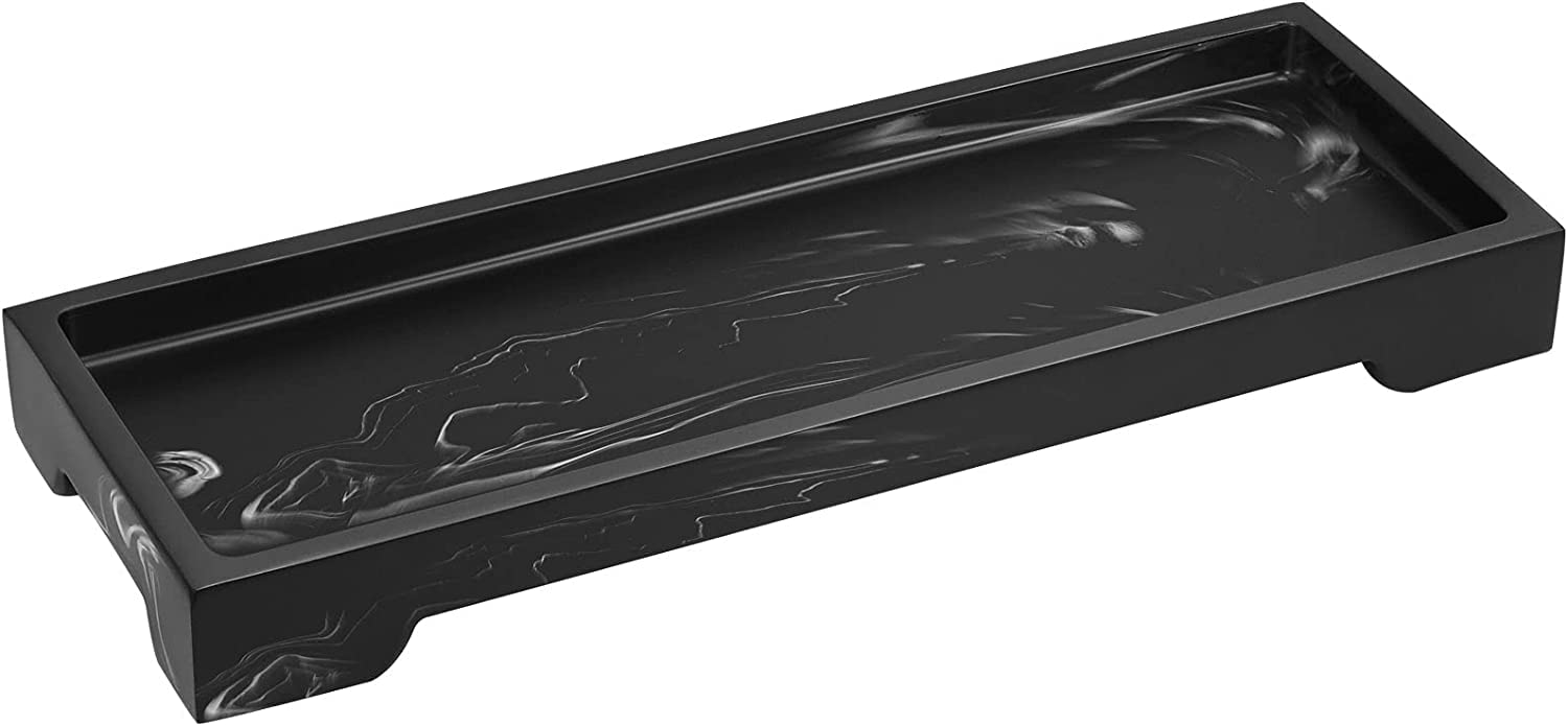 Luxspire Resin Vanity Tray – Matte Black Marble Style Bathroom Organizer