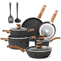 Jolof Store 12-Piece Nonstick Granite Cookware Set - Induction Black