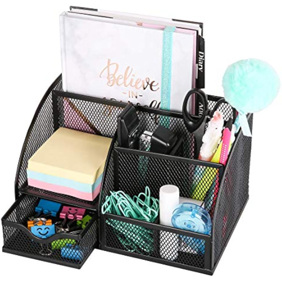 Exerz Mesh Desk Organiser | 7-Compartment Metal Office Tidy - Black
