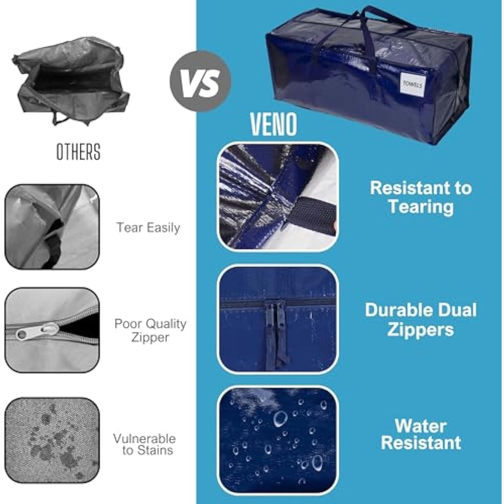 VENO Heavy-Duty Moving Bags with Backpack Straps - Blue, 4 Pack