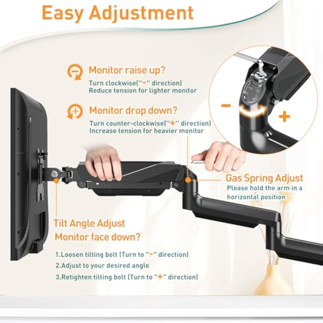 ELIVED Triple Monitor Arm – Gas Spring Desk Mount for 13-27 Inch Screens