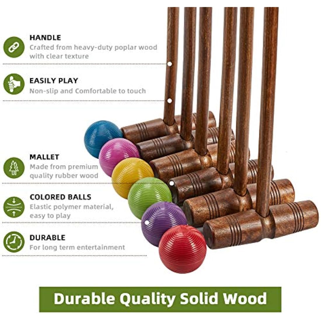 Pointyard 32" Six Player Croquet Set – Premium Rubber Wood Lawn Game