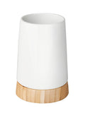 Wenko Bamboo & Ceramic Toothbrush Tumbler – White Bathroom Holder