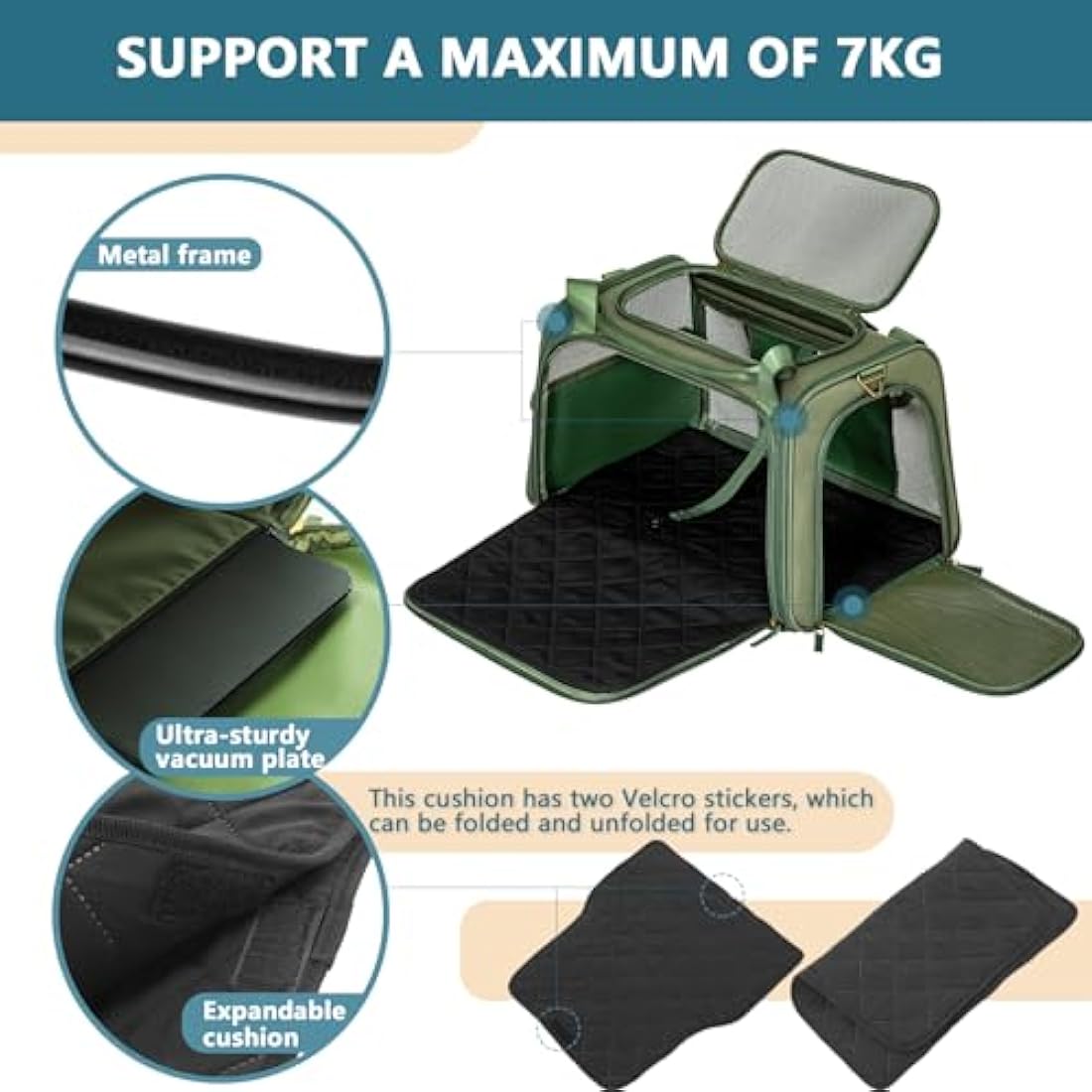 Petsfit Soft-Sided Dog Carrier – Expandable Travel Bag, Olive Green