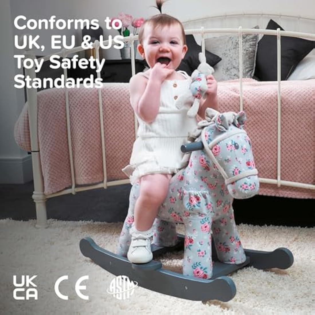 Little Bird Told Me Lily & Rose Rocking Horse – Grey Floral Wooden Toy