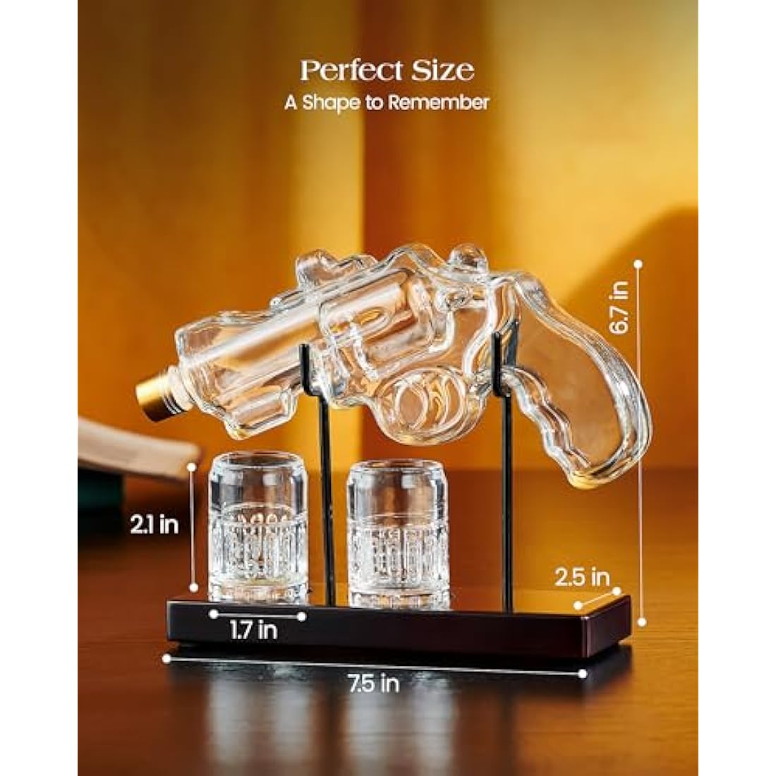 Kollea Gun Whiskey Decanter Set - 9oz Glass Revolver with 2 Shot Glasses