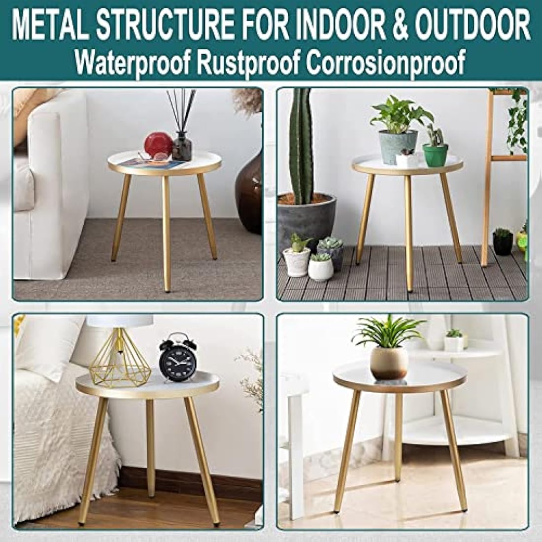 AOJEZOR Round Metal Side Table – Modern End Table for Small Spaces, Gold