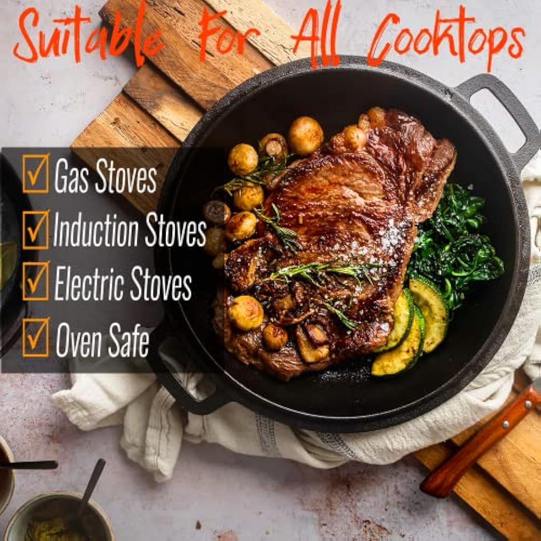 Pinnacle Cookware Pre-Seasoned Cast Iron Dutch Oven and Skillet Lid, 4.7L