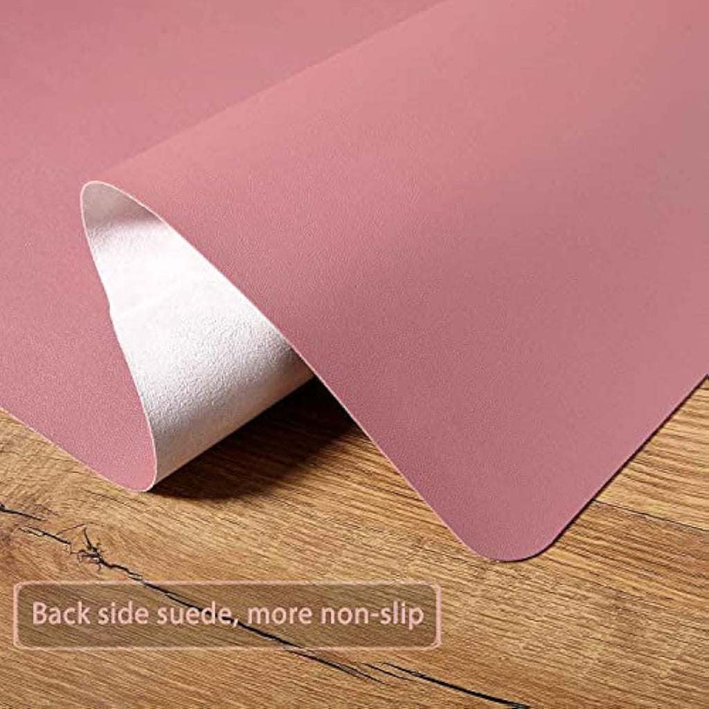 DOBAOJIA PU Leather Desk Pad - Waterproof Mouse Mat, Dark Pink, 27.5x13.8"