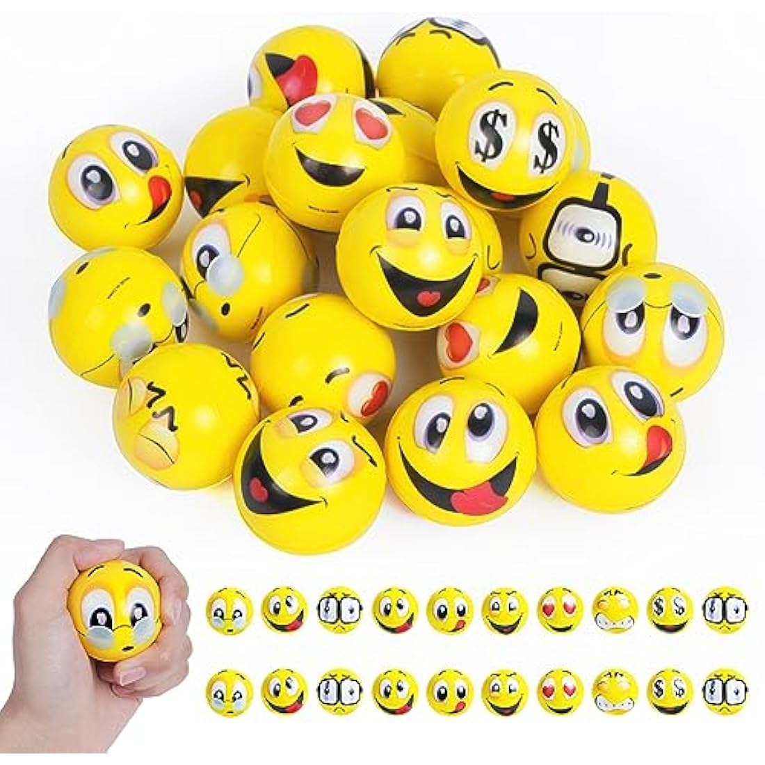 Funny Face Stress Balls – 20pcs PU Foam Squeeze Fidget Toys