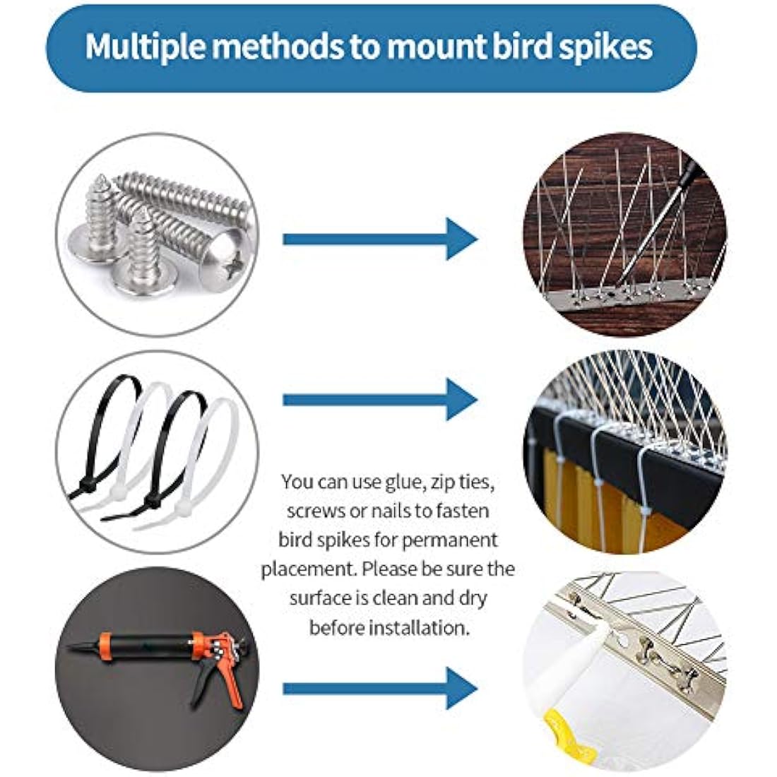 Joymi Stainless Steel Bird Spikes – 20ft Pigeon Deterrent Kit (18 Pack)