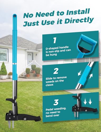 YISSVIC Stand-up Weed Puller Tool – Stainless Steel 4-Claw Root Remover