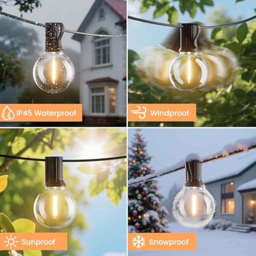 Yuucio 100FT Outdoor LED String Lights – Waterproof G40 Shatterproof Bulbs