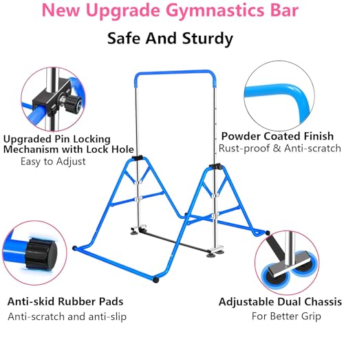 FCOUMY Kids Gymnastics Bar – Folding Adjustable Junior Kip Bar for Home