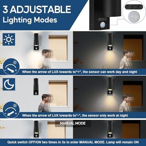 Kerry Motion Sensor Outdoor Wall Lights - IP65 Black 2 Pack