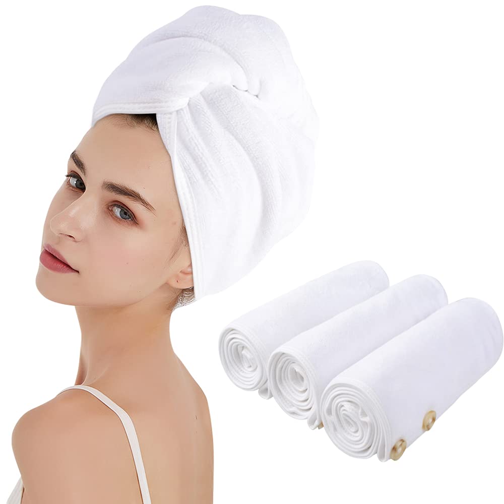 KinHwa Microfibre Hair Towel Wrap | Ultra Absorbent Turban, 3 Pack White