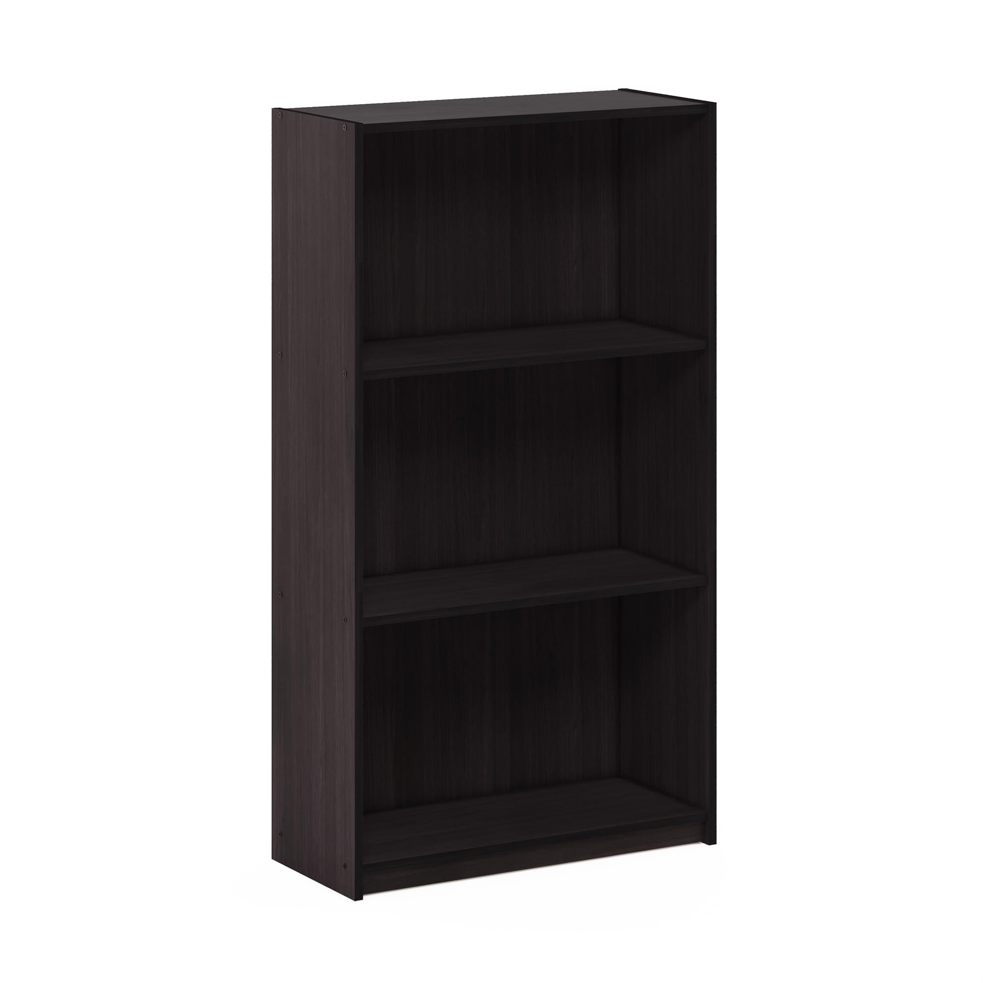 Furinno 3-Tier Wood Bookcase – Compact Storage Shelves, Dark Walnut
