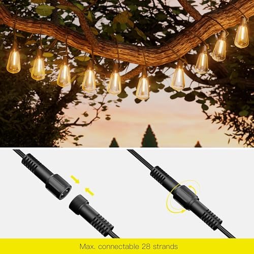 Torkase 60FT LED Garden String Lights | IP54 Waterproof ST38 Festoon Lights