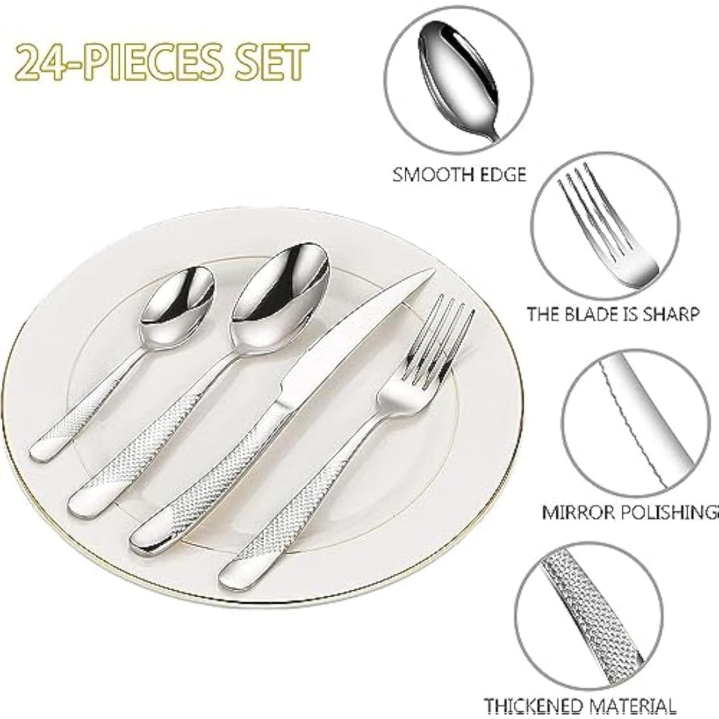 24-Piece Stainless Steel Cutlery Set with Holder | Service for 6