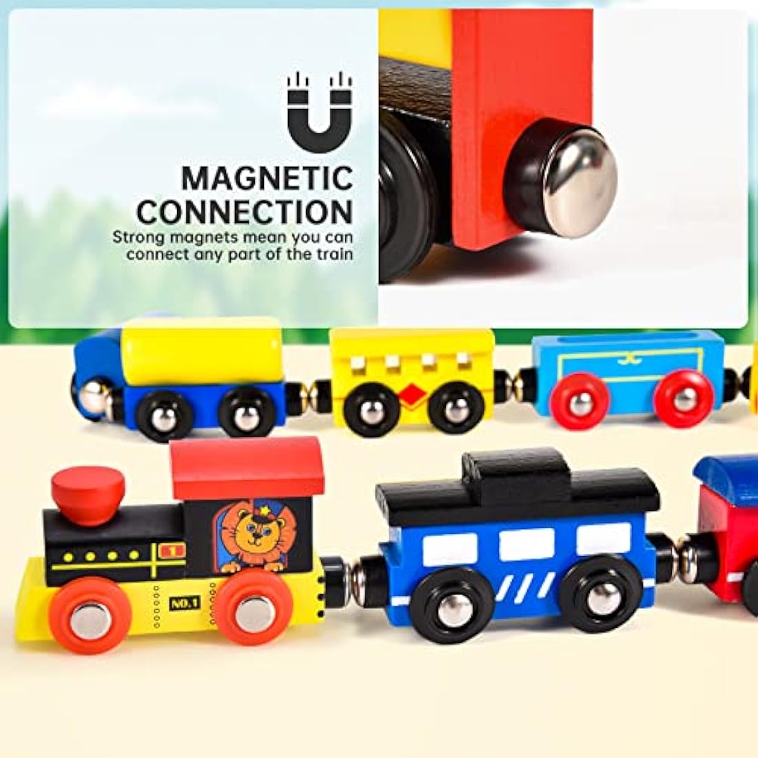 Atoylink 12-Piece Magnetic Wooden Animal Train Set - Montessori Toy