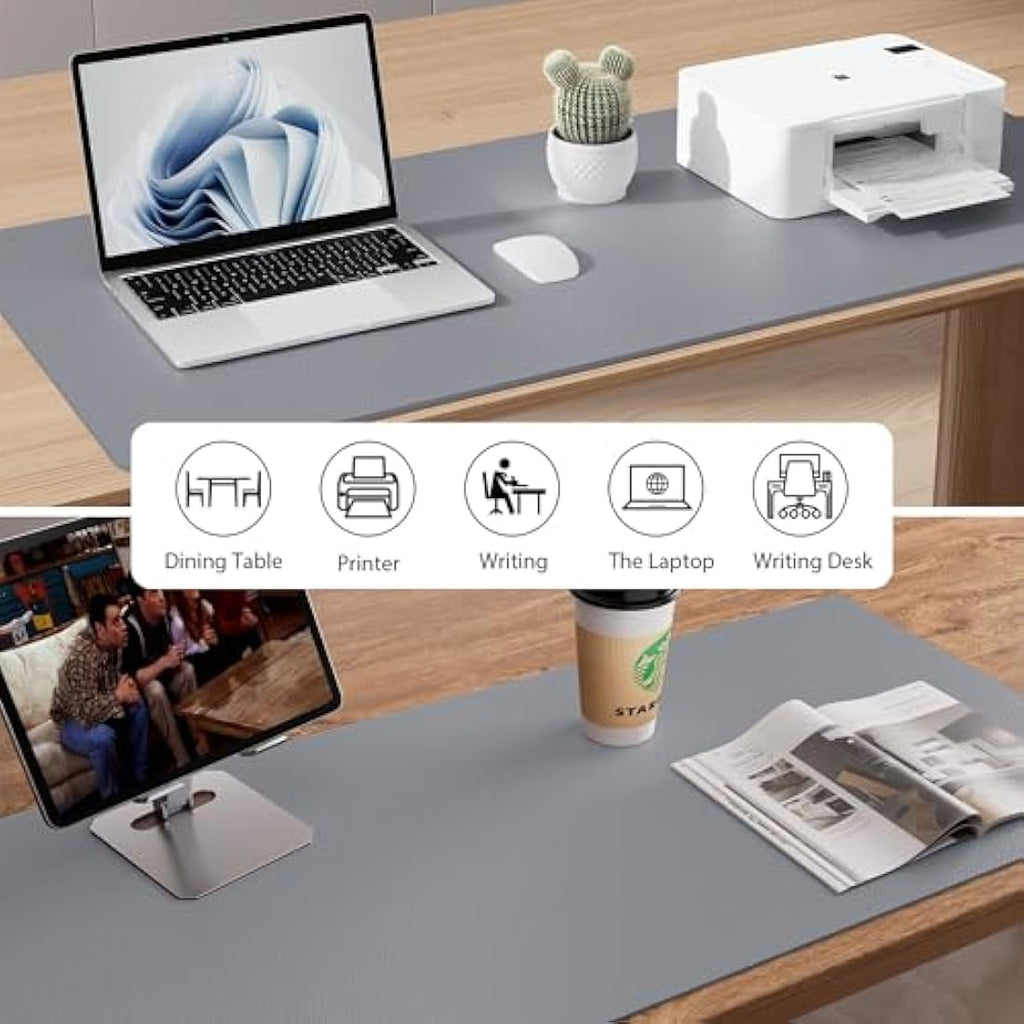 Aothia PU Leather Desk Pad Protector – Large Waterproof Mat, Light Grey
