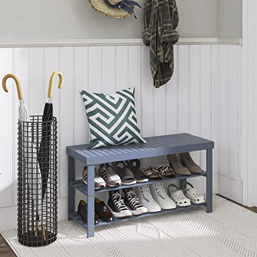 SMIBUY 3-Tier Bamboo Shoe Rack Bench | Entryway Storage Shelf - Grey