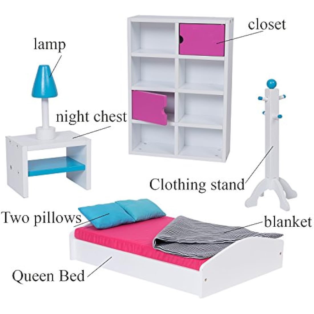 The New York Doll Collection Wooden Doll Bed & Bedroom Set for 18" Dolls