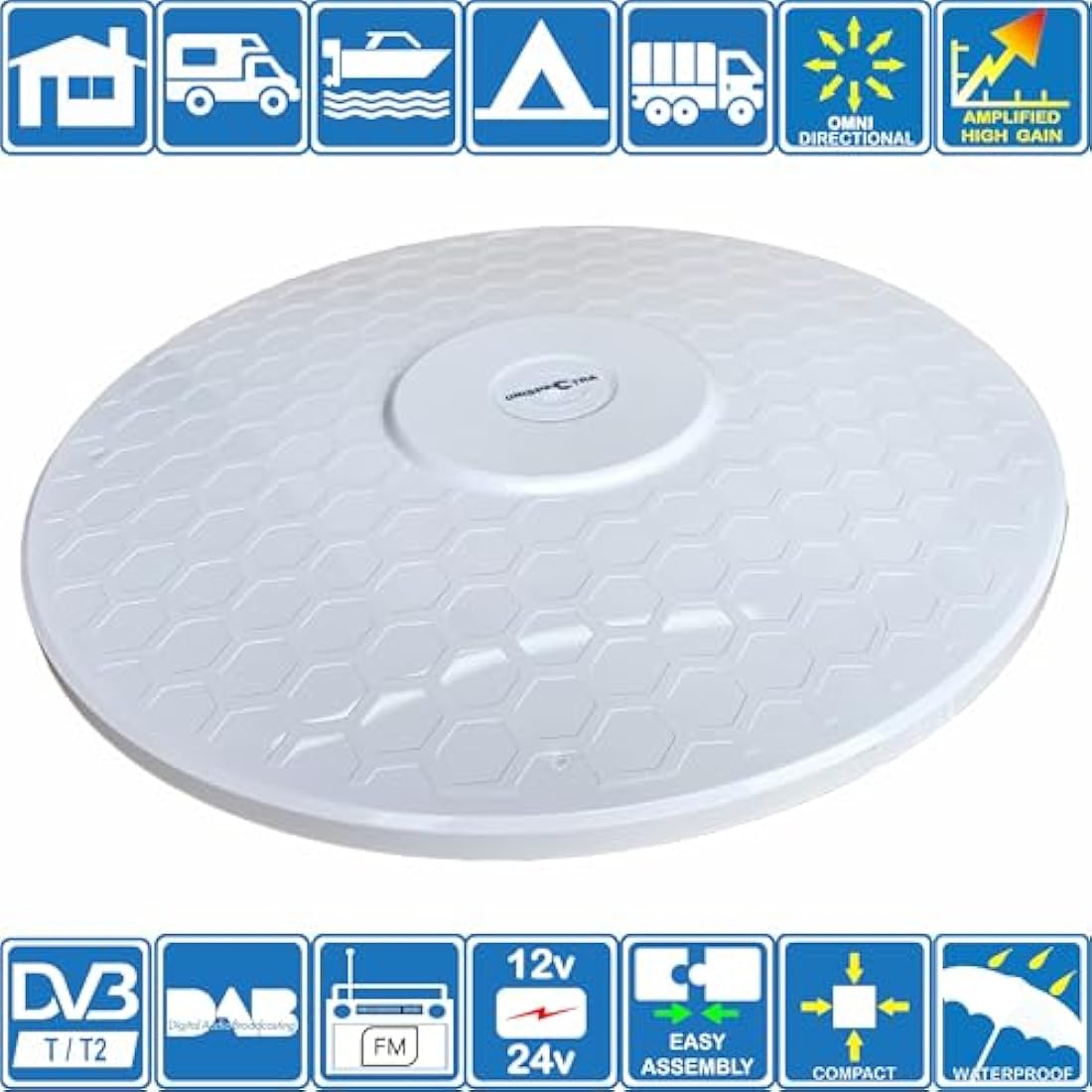 Unispectra HELIO Omnidirectional Digital TV Aerial - 33dB High Gain 12V/24V