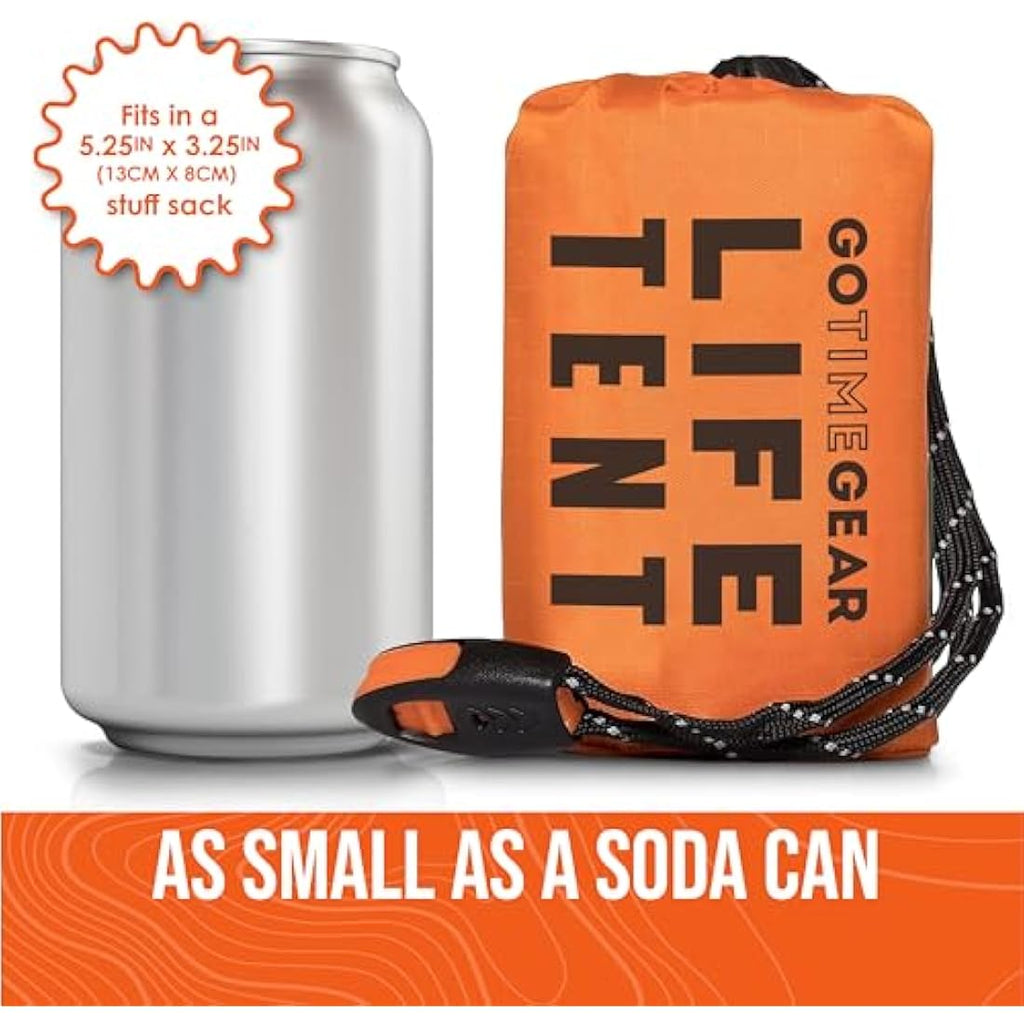Go Time Gear Life Tent | 2-Person Mylar Emergency Shelter with Whistle