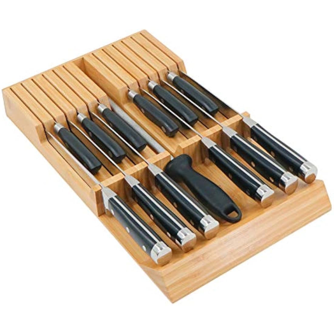 Utoplike in-Drawer Knife Block Bamboo Kitchen Knife Drawer Organiser, Large Handle Steak Knife HolderWithout Knives,12 Knives Storage - image 1