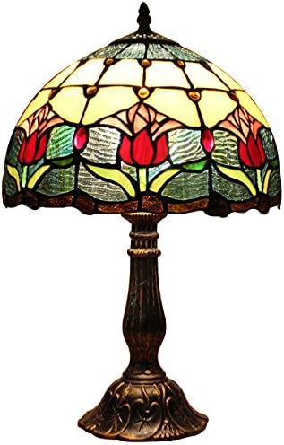Bieye Tulip Flower Stained Glass Tiffany Style Table Lamp - 12 Inch Shade