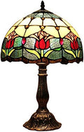 Bieye Tulip Flower Stained Glass Tiffany Style Table Lamp - 12 Inch Shade