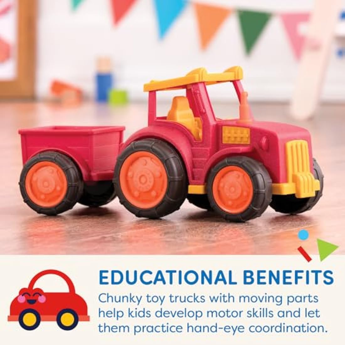 Wonder Wheels by Battat – Red Toy Tractor and Trailer for Toddlers