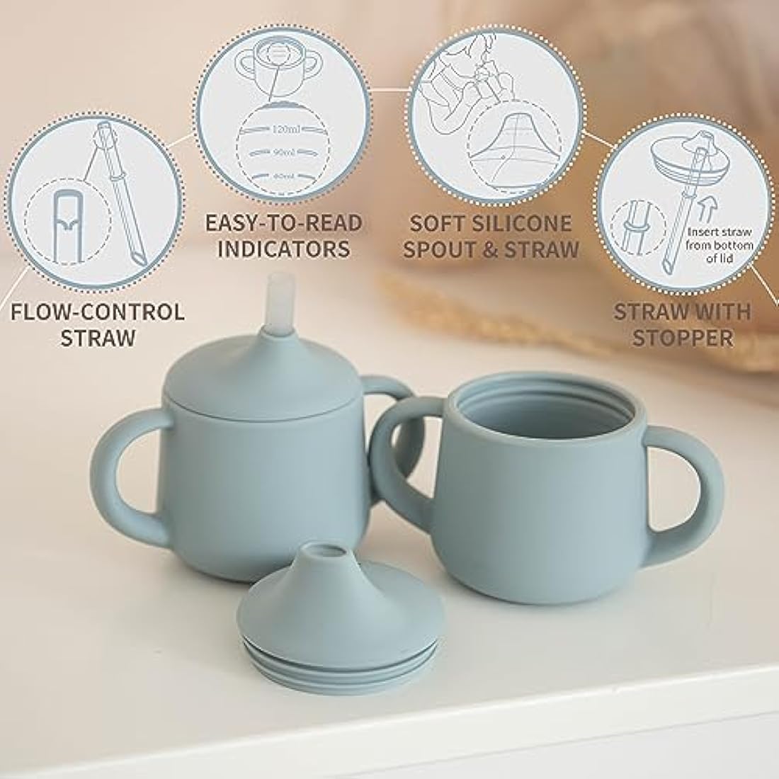 Moonkie 3-in-1 Silicone Baby Sippy Cup | Leak-Proof Transition Cup, 120ml