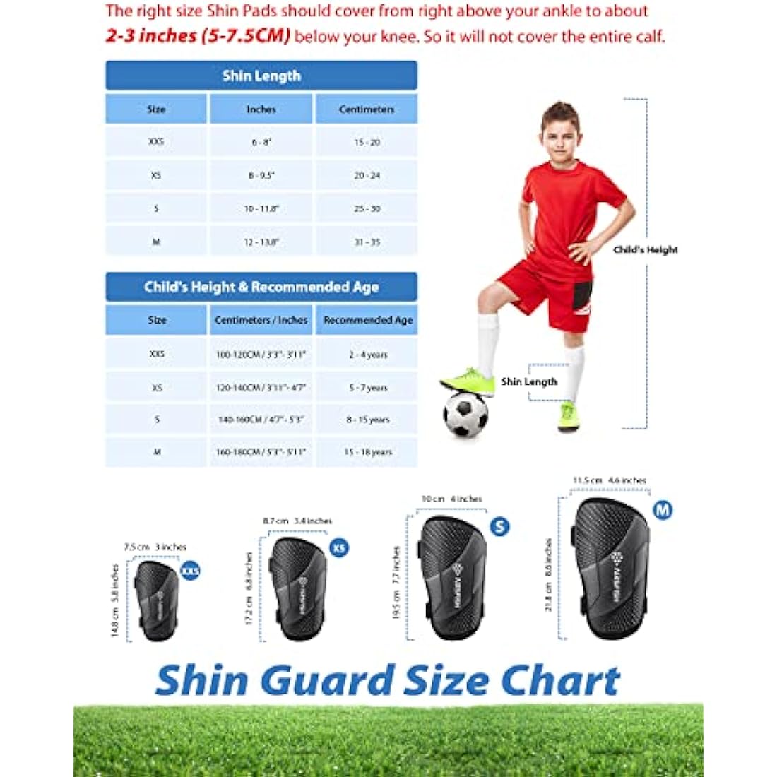 AirsFish Kids Football Shin Guards – CE Certified Soccer Shin Pads