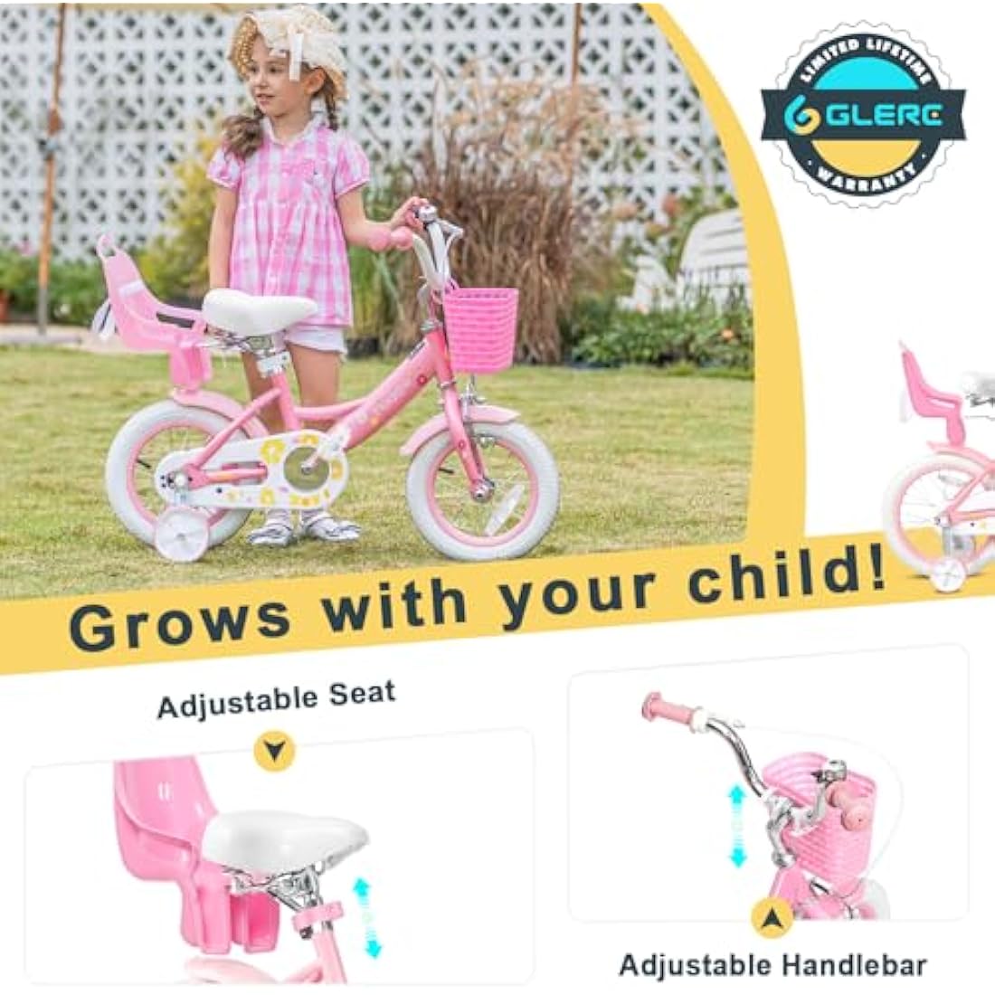 Glerc Maggie 12 Inch Girls Bicycle with Doll Seat and Basket