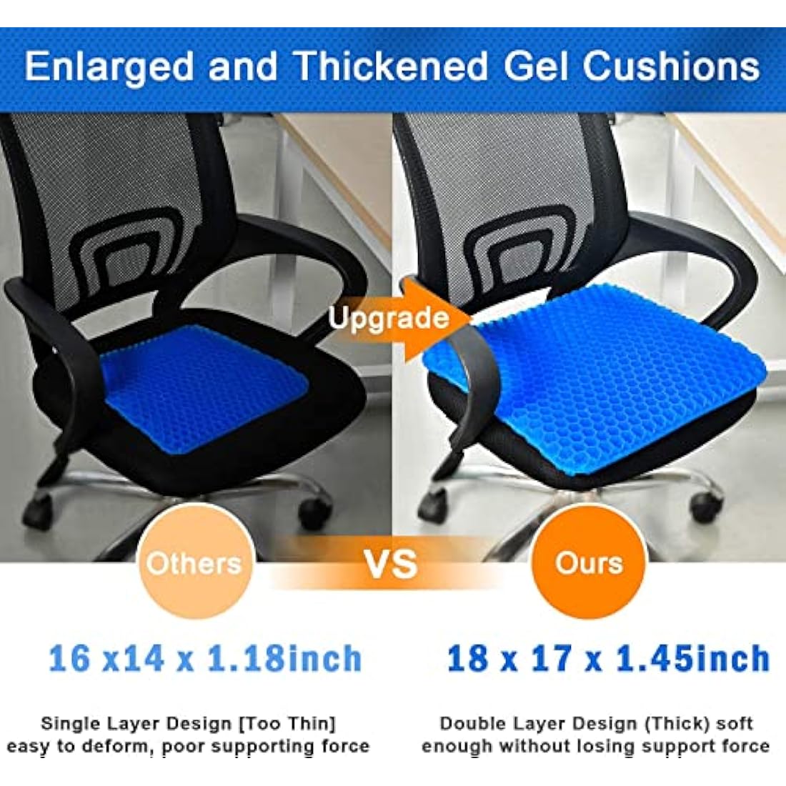 Large Gel Seat Cushion – Double Thick Honeycomb Design