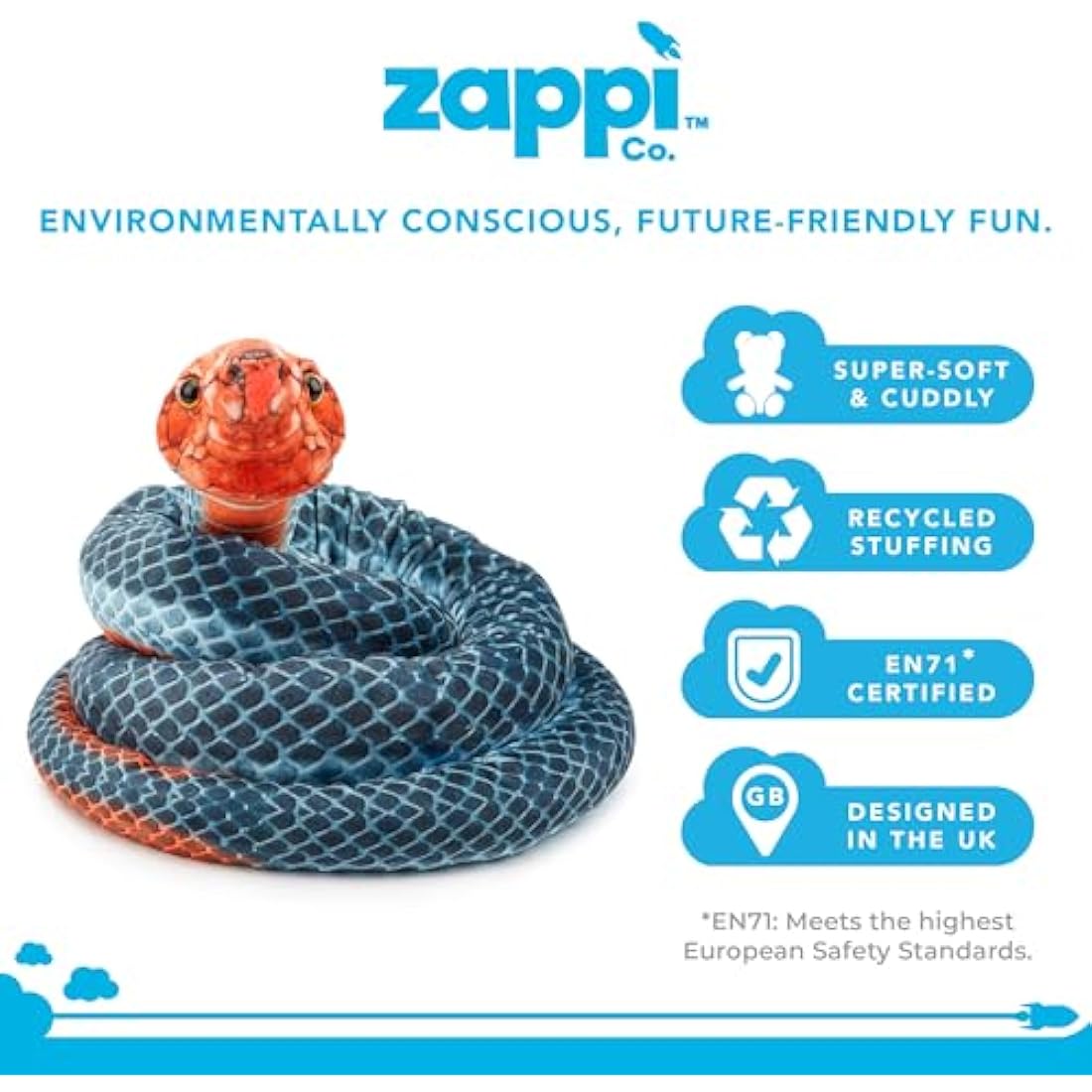 Zappi Co Blue Coral Snake Plush Toy – 180cm Realistic Stuffed Animal