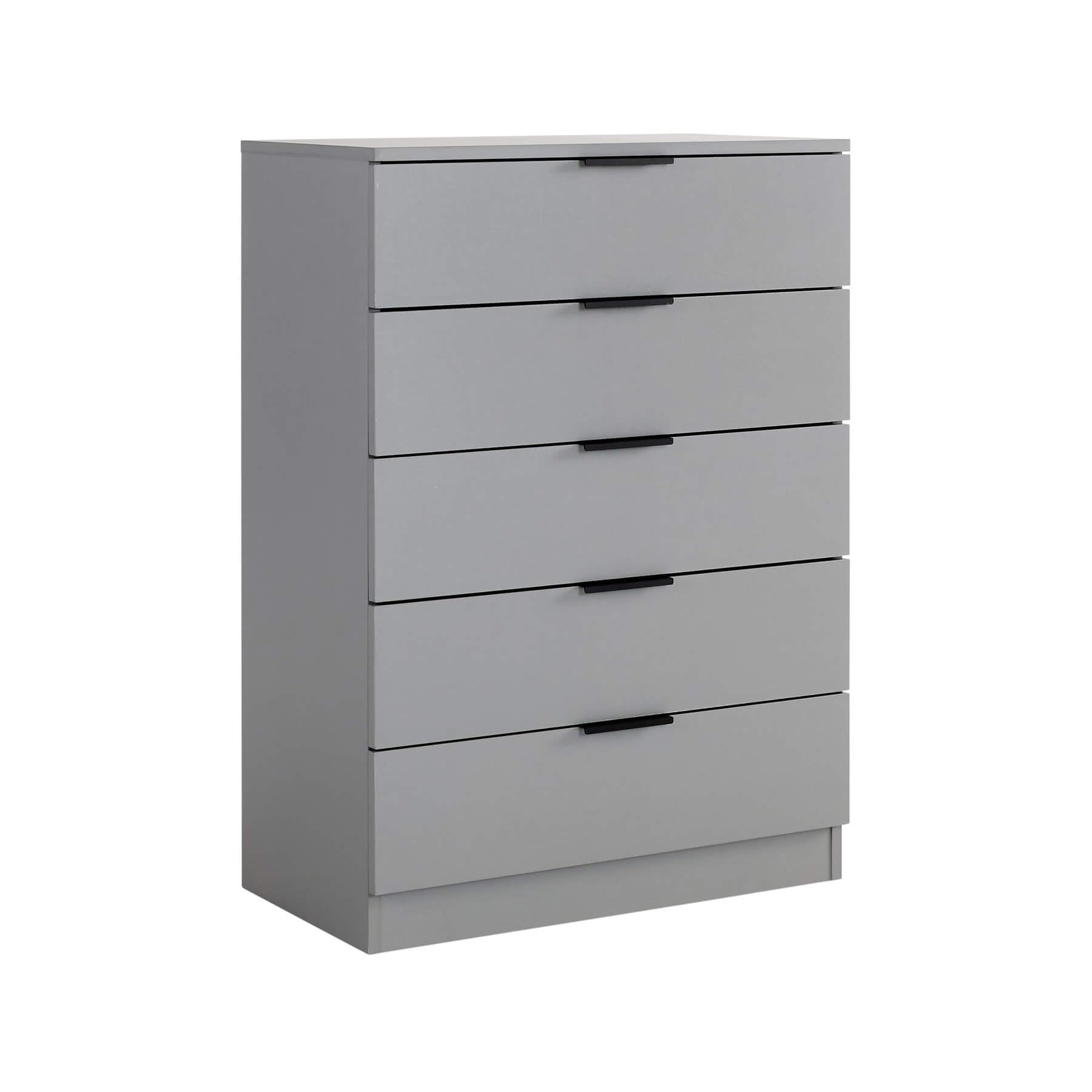 Home Source 5 Drawer Chest – Grey MDF Bedroom Storage with Metal Runners
