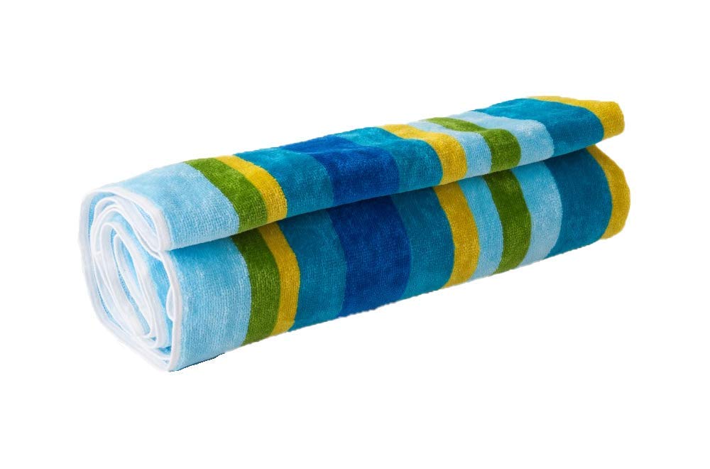 Lex's Linens Striped Cotton Velour Beach Towel – Blue & Green (70x150cm)